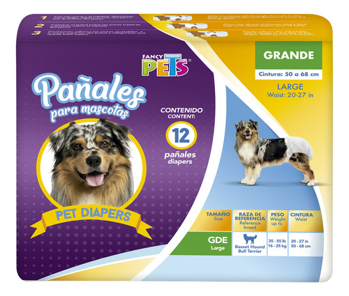 Pañales Grandes Para Perro Cintura 50-68 Cm 12 Pzas