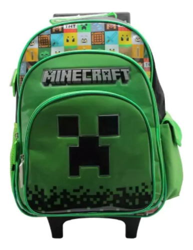 Mochila Minecraft Cresko Con Carro 16 Color Verde Diseño De La Tela Estampado