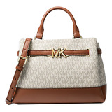 Bolsa Michael Kors Original Reed Small Belted Logo Vainilla Acabado De Los Herrajes Dorado Color Beige Color De La Correa De Hombro Marrón