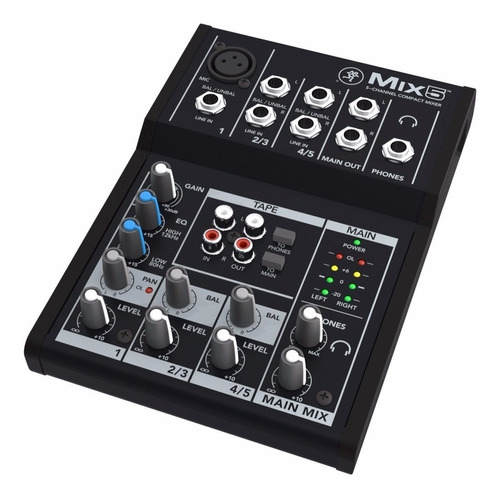 Mackie Mix5 - Mixer 5 Canales, 1 Xlr (c/phantom) + 2 Stereo, Tape In/out (c/rca), Salida Auriculares