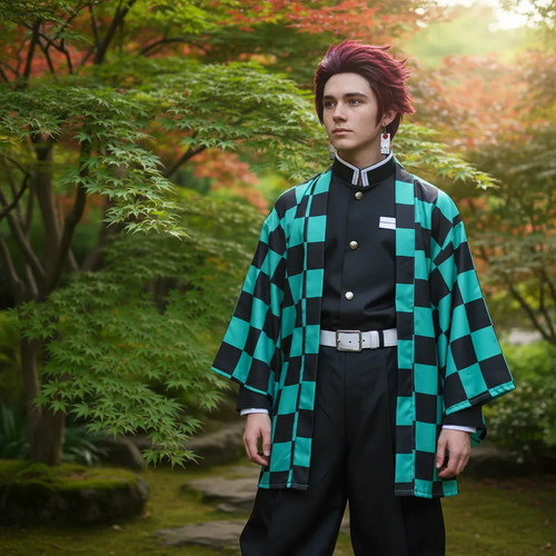 Disfraz Cosplay Anime Demon Slayer Tanjirou Kimono Con Pelucas Y Pendientes Para Fiesta De Halloween Para Niño Y Mujer | Envío gratis