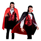 Capa Reversible Negro Rojo Dracula Disfraz 80 Cm Halloween