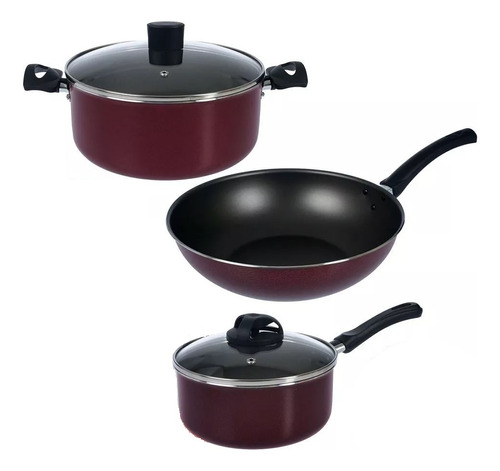 Olla Cacerola Wok X 6 Piezas Antiadherente Tapa Vidrio 