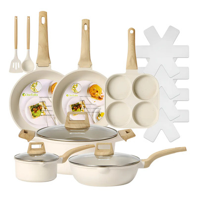 Bateria de cocina antiadherente 15 piezas con Alumino juego de ollas y sartenes ceramica blanco | Envío gratis
