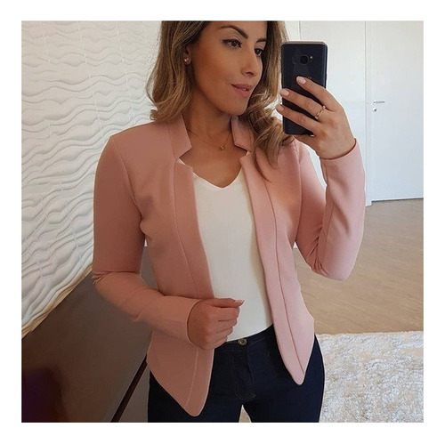 Blazer Las Mujeres Manga Larga Slim Blazer Oficina Señora Su