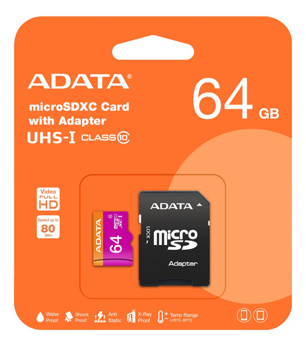 Memoria Microsd 64gb Clase 10 Adata Con Adaptador