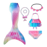 Sirenita Tail Ariel Traje Baño Bikini Niña Conjunto 6 Piezas