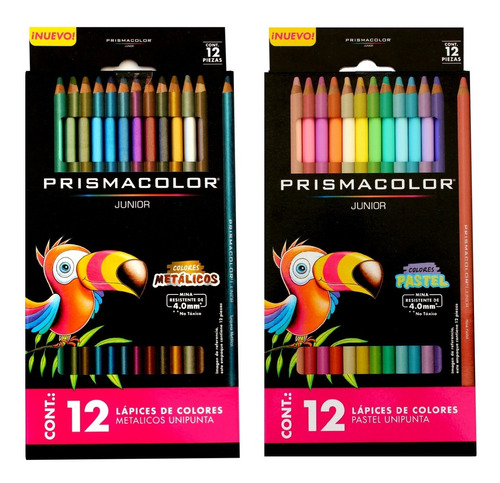 Colores Prismacolor Junior Largos, 12 Pastel + 12 Metálicos