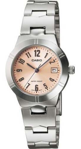 Reloj Mujer Casio Ltp-1241d-4a3df Color De La Correa Plateado Color Del Bisel Plateado Color Del Fondo Rosa