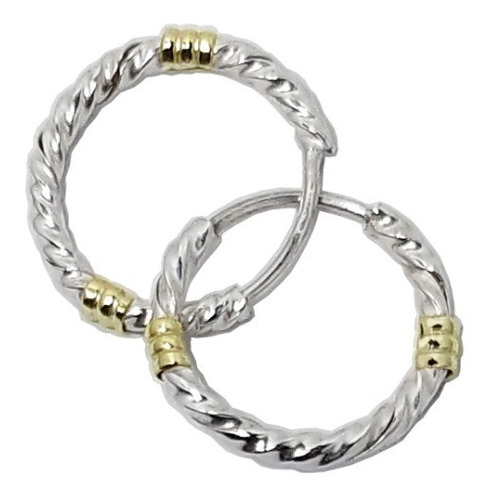 Aros Cubanos Torneados N2 17mm Plata 925 Y Oro 18k Argollas