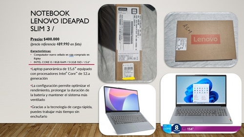 Notebook Lenovo Ideapad Slim 3 (nuevo Sellado)