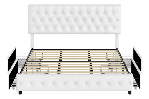 Base De Cama Con Talla Queen Terciopelo Blanco Marca Keyluv 