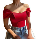 Top De Color Sólido Con Hombros Descubiertos Para Mujer