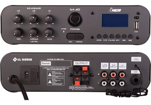 Amplificador Com Entrada P10 Sa20 Som Ambiente 100w Com Mp3 