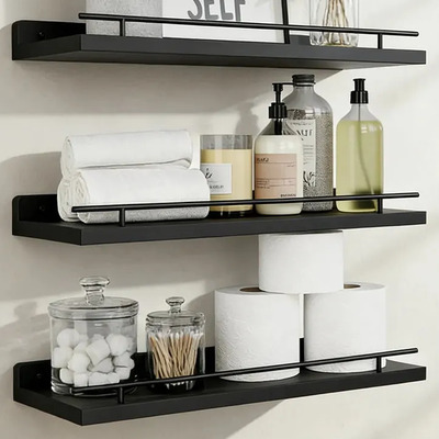 Repisas Flotantes Modernas Estantes Madera Dormitorio Baño Color Negro | MercadoLibre