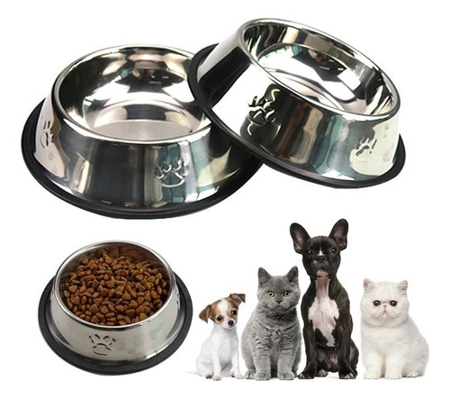 Plato Comida Agua Acero Inox Mascota Perro Gato 30 Cm