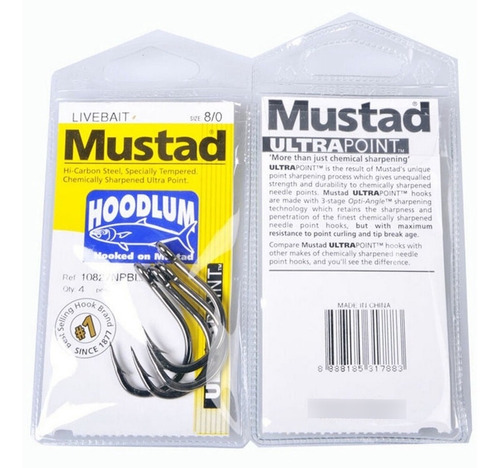 Anzuelos Mustad 10827-npbln Livebait 8/0 4unidades Blister