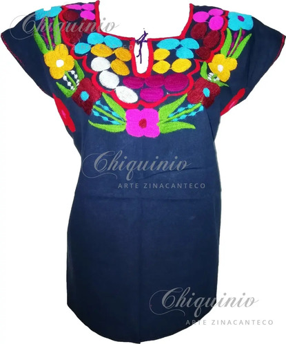 Blusa Artesanal Bordada Flores Con Escote Chiapas Mexicana