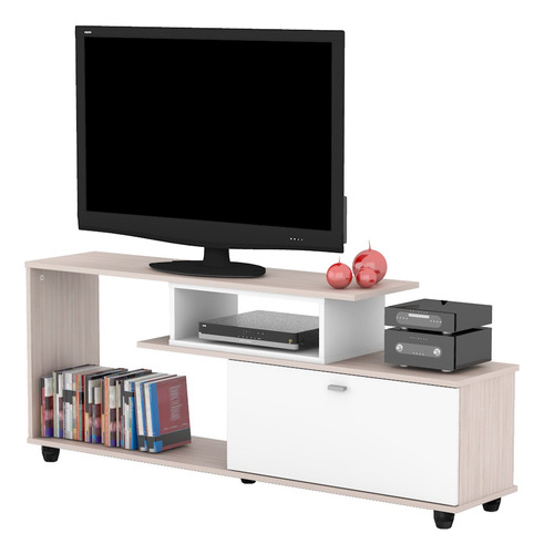 Rack De Tv Mesa Para Led 50 Modular Melamina 1 Pta Estante + Color Jacaranda-blanco