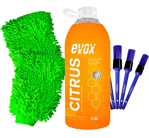 Shampoo Automotivo Citrus2.8l Ph Neutro Evox Pinceis + Luvas