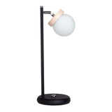 Lampara Velador Mesa Elyn Globo Opal Madera Apto Led Deco