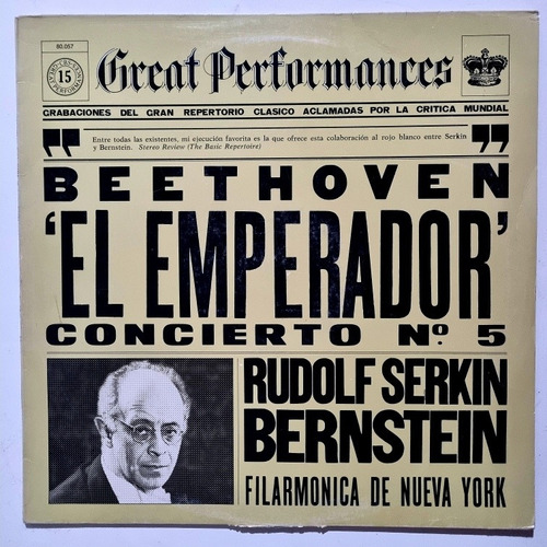 Beethoven El Emperador Filarmónica N. York Great Perfomances