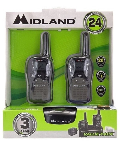 Radios Midland Lxt500vp3 24mi 38km* Alcance Ideal 2vias 4aaa Incluye Base Y Cargador D Pared, 2 Clips, 2 Bats 2 Radios