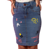 Saia Jeans Juvenil Estampada 7pallas