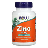 Zinco 50mg Now Foods 250 Tablets Sabor Sem Sabor