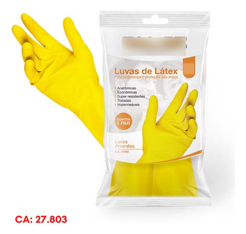 Luva Látex Limpeza Multiuso Resistente Amarela 1 Par Full Tamanho M