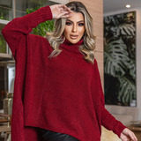 Blusa De Lã Plus Size Poncho Gola Alta Amplo Moda Feminina