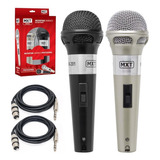 Microfone Duplo De Mão Dinâmico Com 2 Cabos 5 Metros - Mxt