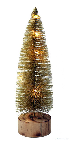 Arbol Navideño 30cm Oro / Verde Con Luz Led Navidad Deco