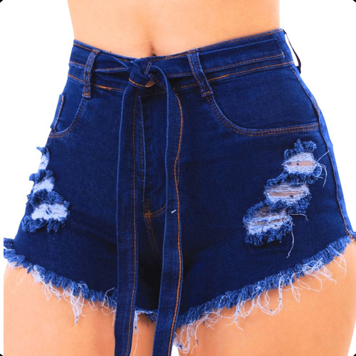 Short Jeans Feminino Com Lycra Cintura Alta Empina Bumbum 