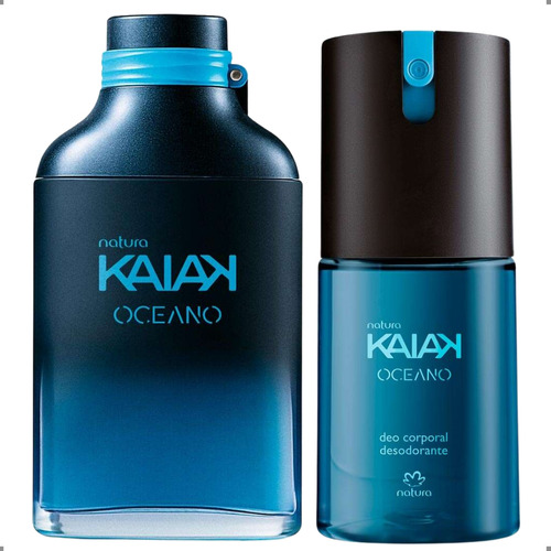 Kit Especial Perfume Natura Kaiak Oceano Colônia Masculino 100ml + Desodorante Corporal Antitranspirante Spray 100ml Fragrância Amadeirado Refrescante