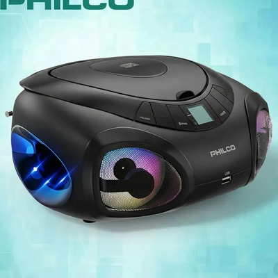 Boombox Philco con Reproductor de CD y Bluetooth, Radio AM\u002FFM, Reproductores de CD Portátiles para el Hogar, Pantalla de Luces Dinámicas, Sonido Estéreo Nítido y Graves Profundos, Entrada AUX | Meses sin interés