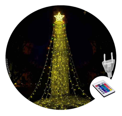 Luz Led Cascada Estrella De Árbol Navidad + Control Remoto