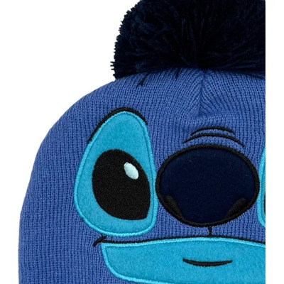 Gorro De Stitch Con Pompón Beanie Azul Un Bordado