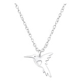 Collar Colgante Colibrí Pequeño Plata 925 Corazón + Caja