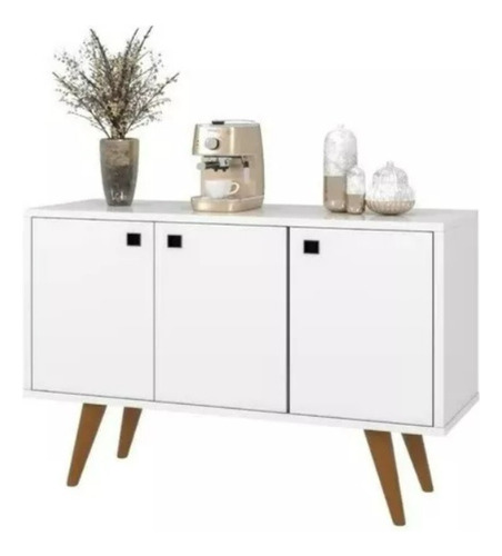 Buffet Aparador Balcão 91cm Retrô 3 Portas C/ Pé Palito