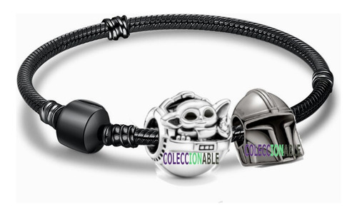 Pulsera Baby Yoda Negra, Mandalorian, Charms Star Wars