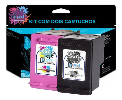 Kit Cartucho 667 Preto + Colorido Remanufaturados