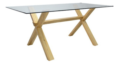 Mesa De Comedor Cocina Esme Base Madera Tapa De Vidrio 180cm