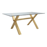 Mesa De Comedor Cocina Esme Base Madera Tapa De Vidrio 180cm