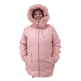 Jaqueta Parka Feminina Apeluciada Capuz Inverno Grande Rosa