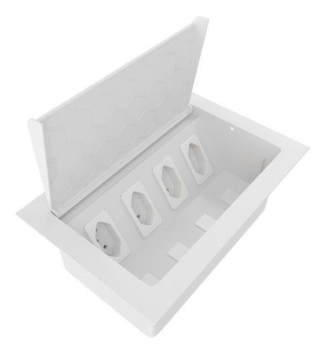 Caixa De Tomada Embutir Mesa Escritório Com 4 Tomadas Branco