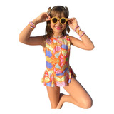 Maio Body Infantil Com Sainha Roupa De Praia Puv50+ Tiara 