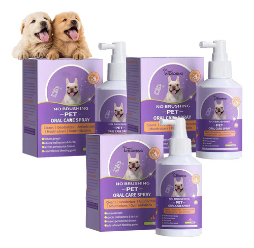 Spray Limpiador De Dientes Para Perros Y Gatos, 50ml*3