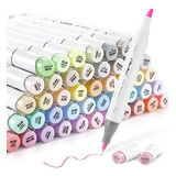 Ohuhu Pastel Markers Brush Tip - 48 Colores Pastel Doble Pun