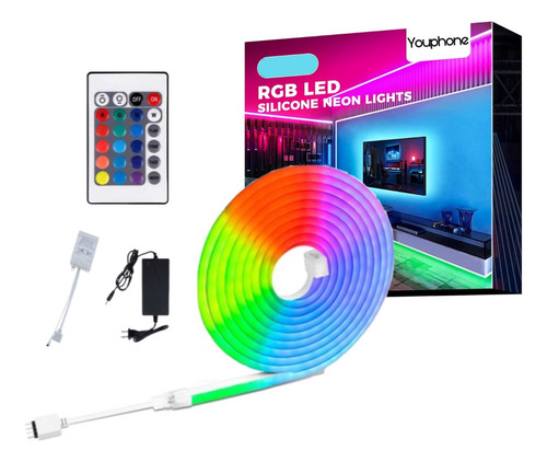 Kit Manguera Luces Neon Led Flex Rgb 5mts+fuente+controlador